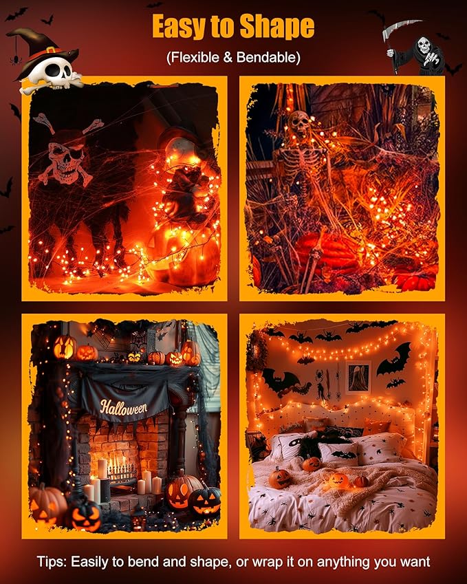 Fairy Lights Battery Operated, Twinkle String Lights Waterproof Silver Wire 5 Feet 60 Led Firecracker Starry Lights for DIY Wreath Home Party Bedroom Mason Jar Indoor Halloween Decoration, Orange