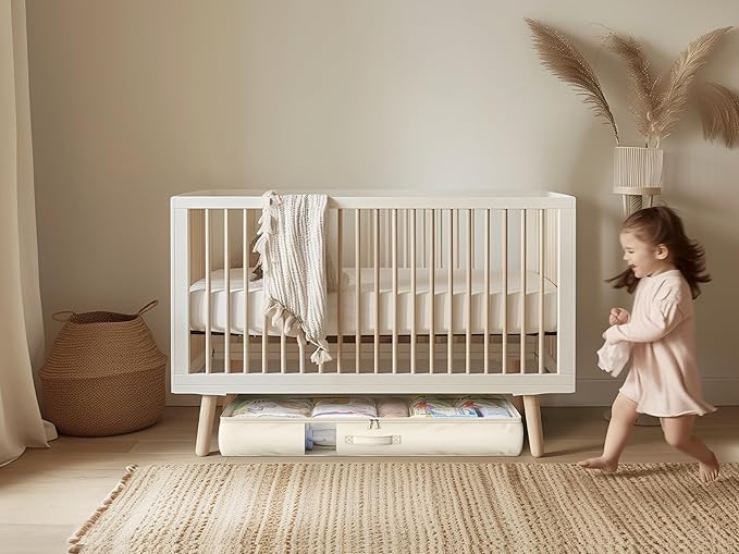 Soft-Sided Foldable Under bed Storage Bags with Window,No Rigid Frame Closet Organizers,Storage Containers for Blankets, Clothing, Comforter, Collapsible Fabric Design,4 Pack, White Ivory