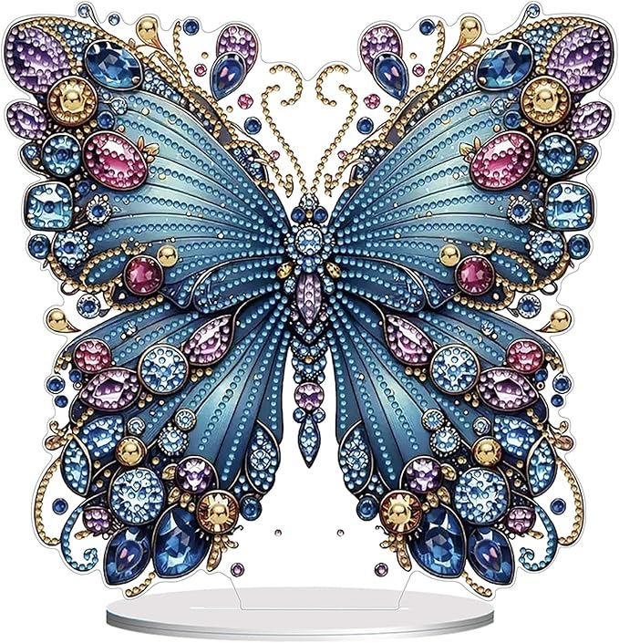 Diamond Painting Kits for Adults Beginners, 5D Full Drill Flowers and Butterfly Crystal Art Desktop Ornament, DIY Single Sided Home Office Desk Decor, Creative Craft Gift Set with Tools