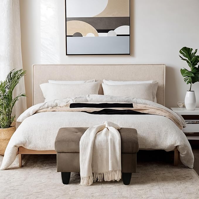 Ottoman Rectangular Storage Ottoman Bench, Flannel Footrest Stool Footstool with Lid for Living Room, Bedroom, Entryway, Dark Brown, 28.5"x19"x17.5"