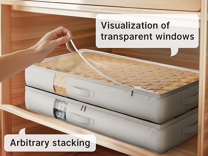 Under Bed Storage Containers with Window, Closet Organizers and Storage Bags, Foldable Underbed Storage Bags for Blankets, Clothing, Comforter, Linen Sheets, Wrapping Paper, 1 Pack, Grey