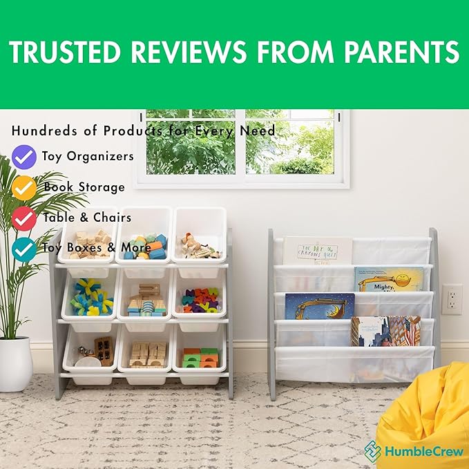 Humble Crew 9-Bin Toy Organizer – Inspire Grey with White Plastic Bins, 3-Tier Storage Solution for Kids' Playrooms and Nurseries