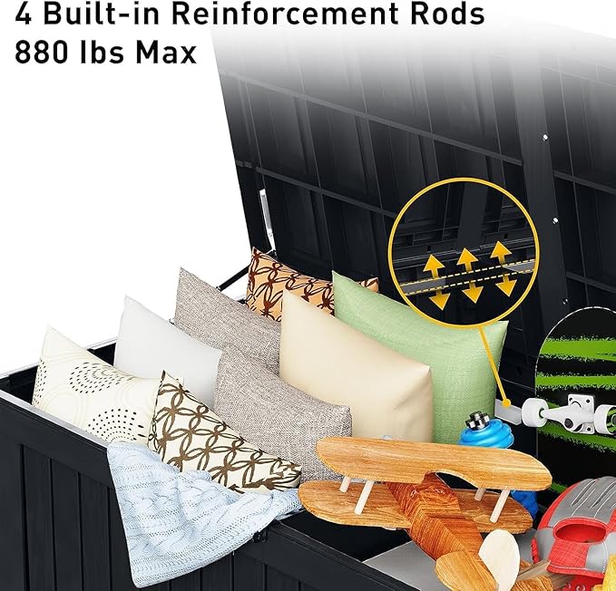 182 Gallon Deck Box Waterproof, UV Resistant Resin Outdoor Storage Box with Hydraulic Rod, Lockable Design and Enhanced Durability for Patio, Garden, and Poolside Use