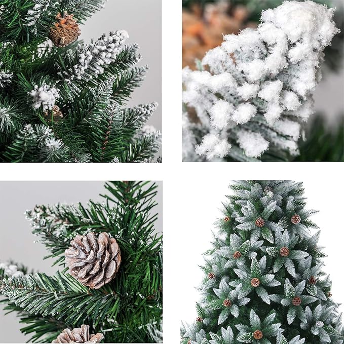 Artificial Christmas Tree 5/6/7/7.5 Foot Flocked Snow Trees with Pine Cone Decoration Unlit