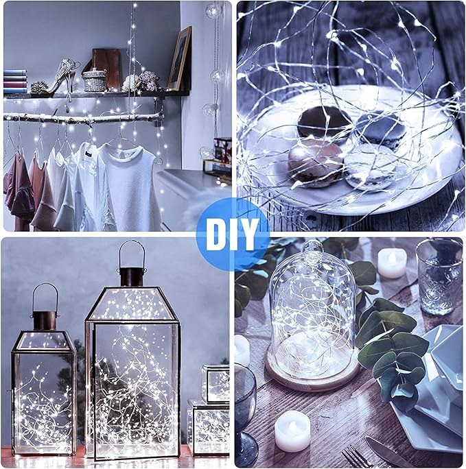 6 Pack Fairy Lights Battery Operated - 7ft 20 LED Twinkle Lights Copper Wire Mini String Lights Firefly Lights for Mason Jars DIY Crafts Christmas Wedding Party Centerpiece Table Decor, Cool White