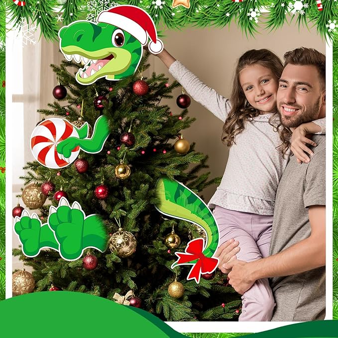 Dinosaur Christmas Tree Topper Decorations Head Arms and Legs Funny Xmas Ornament Decor for DIY Xmas Party Decorations Holidays Indoor Home Gift Party Supplies