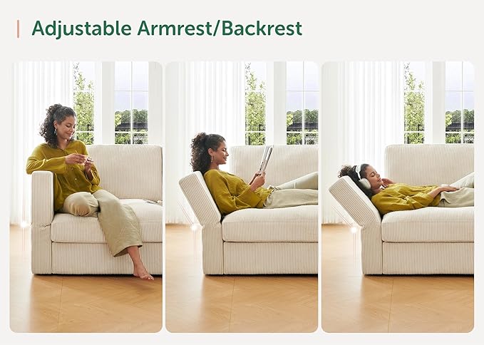 HONBAY Modular Sectional Couches with Storage Corduroy Sleeper Sofa Modular Sectional Couches for Living Room,Beige