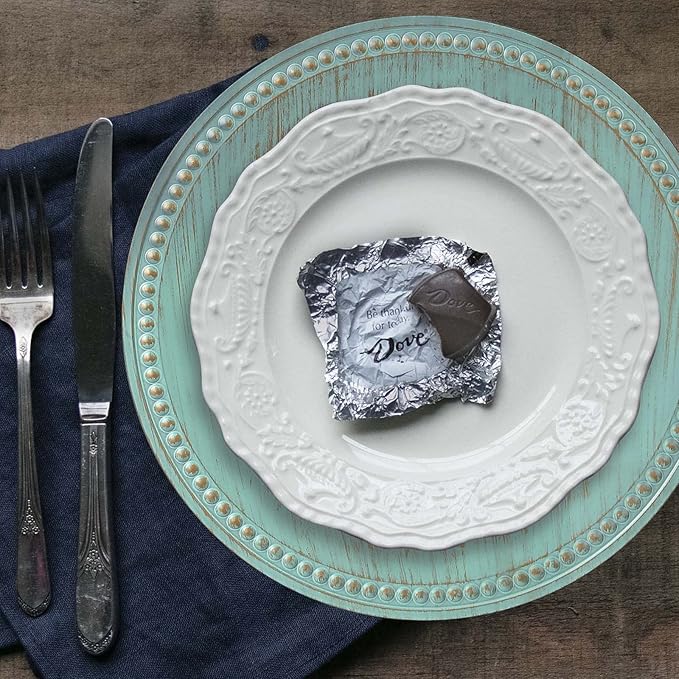 13" Vintage Charger Plates, Beaded Chargers for Dinner Plates Set of 6, Reusable Decorative Charger Plate Set Bulk Wedding, Turquoise