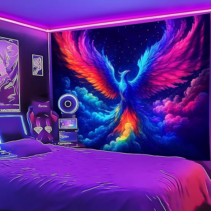 Blacklight Tapestry,WingTapestry Glow In The Dark,UV Reactive Black Light Upright Posters Wall Hanging for Bedroom Dorm Living Room Backdrop Decor (wing17, 79L" x 59W")