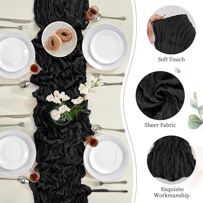 6 Pack Halloween Cheesecloth Table Runner 10FT Long Black Boho Gauze Table Runner Rustic Sheer Runner for Halloween Decoration Wedding Baby Shower Birthday Party Table Decor Thanksgiving Christmas