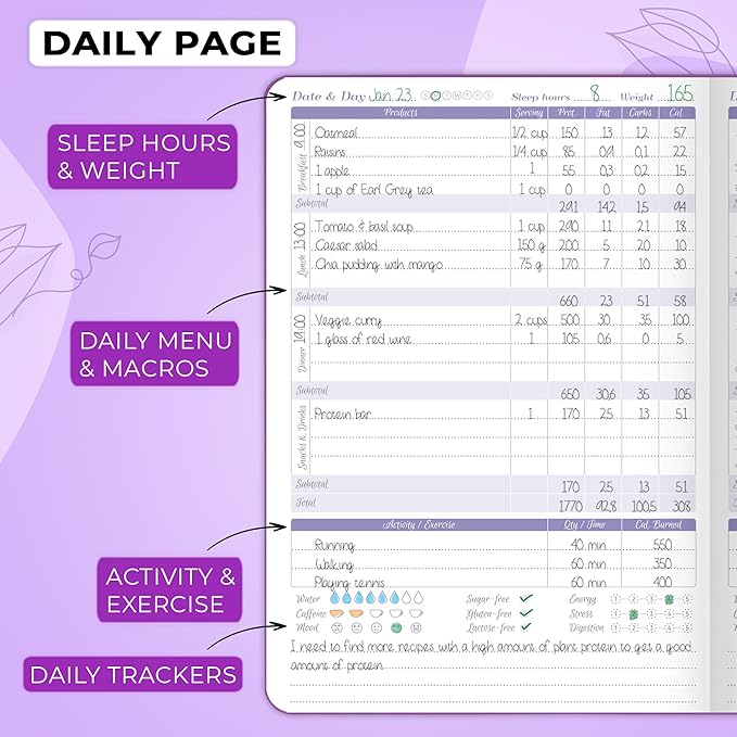 GoGirl Food Journal & Wellness Planner –– Diet & Fitness Diary – Nutrition Journal with Meal, Exercise & Weigh Loss Tracker, A5 (Purple)