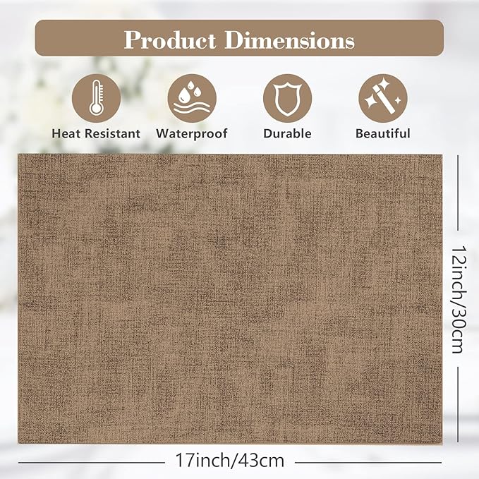Faux Leather Placemats Set of 6,Heat Resistant Placemats for Dining Table, Easy Clean Non-Slip Place Mats, Waterproof Stain Resistant Wipeable Washable PU Table Mats, (Coffee)
