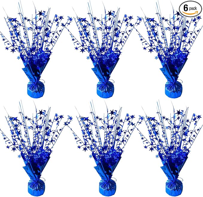 6 Pack Metallic Foil Spray Centerpiece Star Table Decoration Burst Table Centerpieces for Birthday Wedding Anniversary Graduation Holiday Party Supplies Decor, Blue