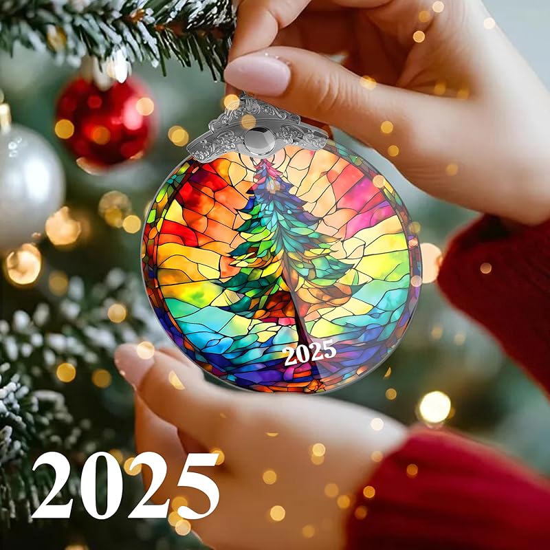 2025 Christmas Ornament, Stained Glass Effections, Christmas Tree 2D Acrylic Ornament Art, White Elephant Gifts, Christmas Ornament, Tree Ornaments, Christmas Decor (Christmas Tree)