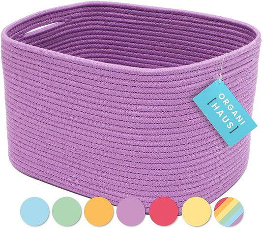 OrganiHaus Purple Basket for Shelves, Decorative Cloth for Organizing, Cotton Rope Storage Basket for Toys, Small Woven Baskets for Storage