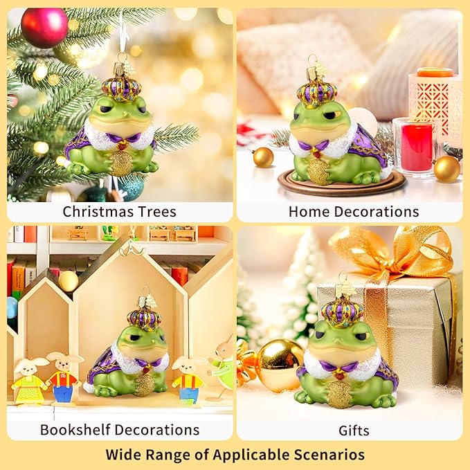 Frog Christmas Tree Ornaments,Hand-Blown Glass Ornaments,Frog Prince Watcher Collection Figurines Hanging Ornament,Christmas Decorations for Animal Lovers Holiday Party Home Gift
