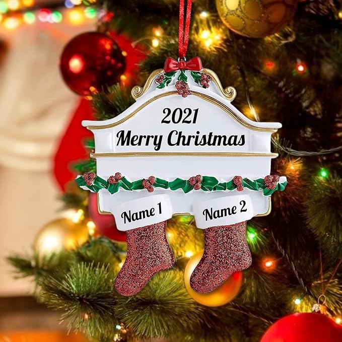 Amlion Personalized Ceramic Christmas Stocking Ornaments, Family of 2-8, Custom Names, Traditional Style, Christmas Occasion
