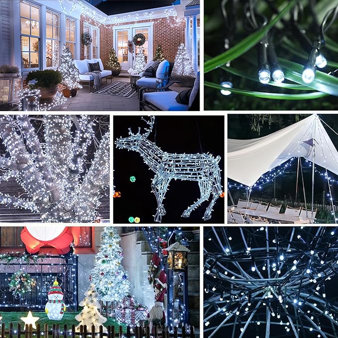 2 Pack Solar String Lights Outdoor, 200 LED Extra-Long 78Ft Solar Lights Outdoor with 8 Lighting Modes, IP65 Waterproof for Garden, Patio, Xmas, Balcony, Tree, Wedding, Party Decor (White)