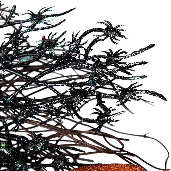 Glittered Skulls and Spiders Halloween Twig Wreath - 22" - Unlit