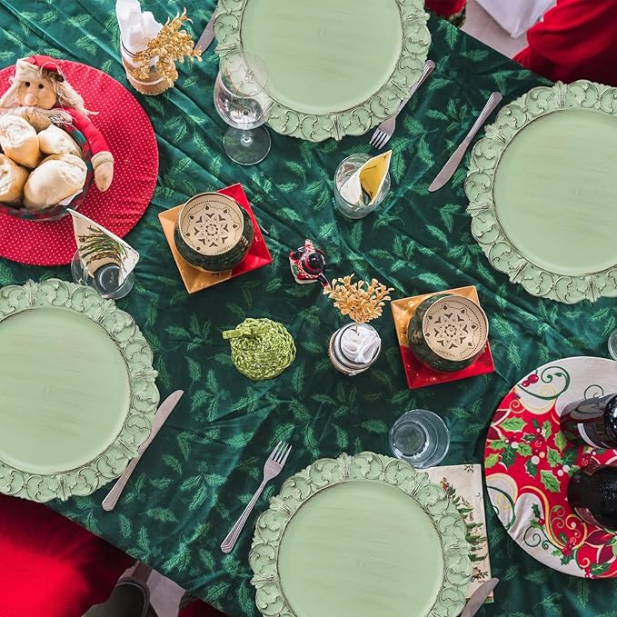 Green Charger Plates Set of 6, Decorative Table Plastic Chargers for Dinner Plates, Party, Wedding, Thanksgiving, Christmas, FD2GR