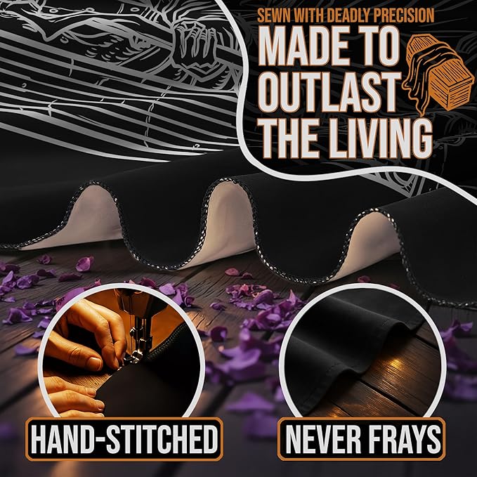 The Ghoulish Garb Justice Tarot Card Tapestry (Black & White) - Grim Reaper - Gothic Halloween Home Decor Wall Hanging (80" x 68")