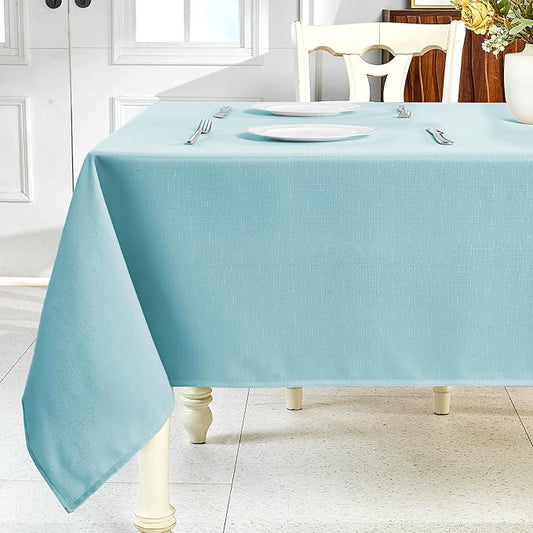 IVAPUPU Textured Linen Table Cloth for Rectangle Tables - Light Blue Tablecloths Rectangular Waterproof Wrinkle Free Wipeable Dining Table Cover for Spring Wedding Birthday Kitchen Decor, 52 x 70 Inch