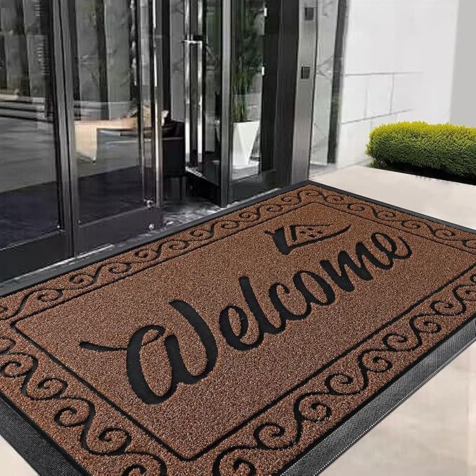Yimobra Welcome Mat, Heavy Duty Sturdy Door Mats for Home Entrance Outdoor Indoor, Front Doormat for Outside Patio Floor Entry Porch Garage Office, Waterproof, Low Profile, 47 x 24, Maroon