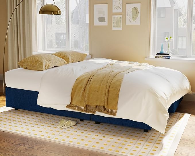 VanAcc Sleeper Sofa - 2 in 1 Pull Out Couch Bed with Storage Chaise for Living Room, Linen Blue