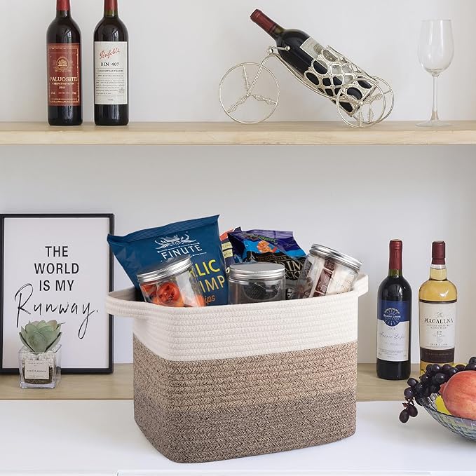 OIAHOMY Storage Basket, Woven Baskets for Storage, Cotton Rope Basket for toys,Towel Baskets for Bathroom - Pack of 3, Gradient Dark Brown