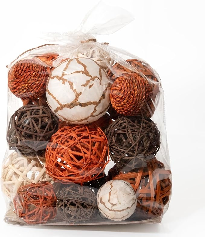 ANDALUCA Large Decorative Vase Filler Bag with Orbs, Balls (Burnt Orange)
