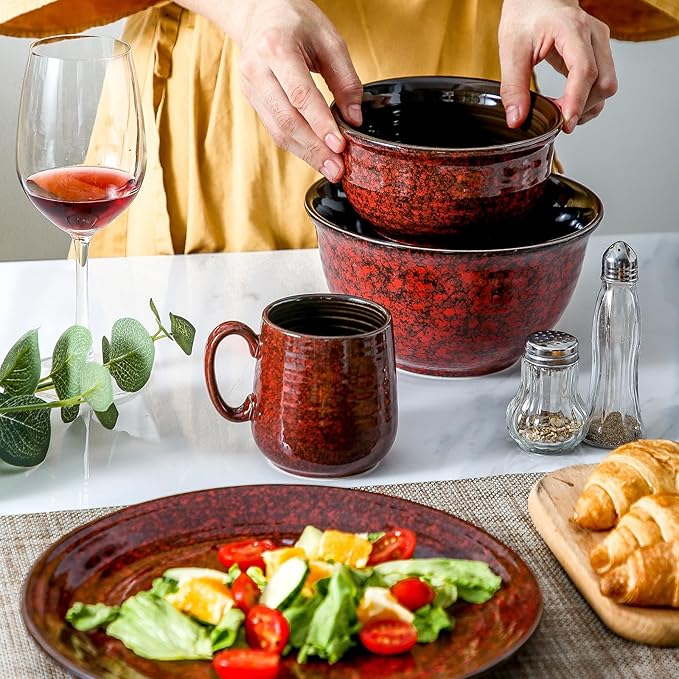 Hasense Coffee Mugs 8 oz, Ceramic Small Espresso Cups Set of 6, Mini Cups with Handle for Coffee, Tea and Cocoa, Modern Mugs for Mother's Day Gift, Dishwasher & Microwave Safe, Red