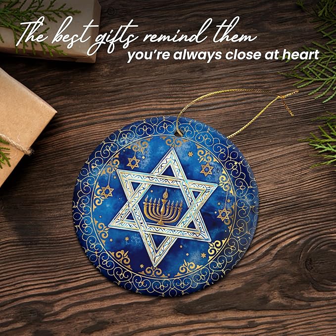FLAGWIX Hanukkah Gifts for Men Women - Ceramic Christmas Ornaments 2025 for Tree Decorations - Hanukkah Decorations for Home, Spiritual Christmas Tree Ornaments, Jewish Gifts for Mom Sister Friends