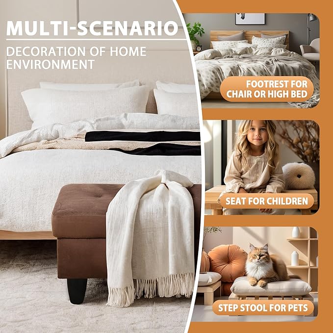 Ottoman Rectangular Storage Ottoman Bench, Flannel Footrest Stool Footstool with Lid for Living Room, Bedroom, Entryway, Chocolate, 28.5"x19"x17.5"