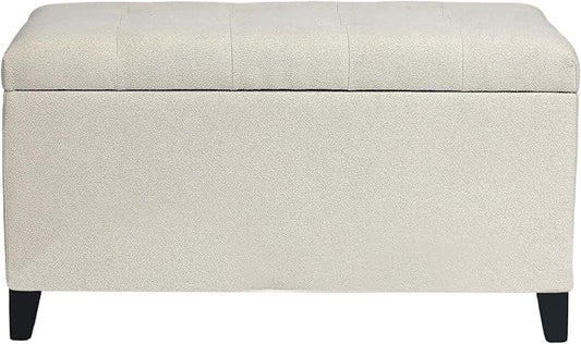 Asense Storage Ottoman Bench, Tufted Fabric Upholstered End of Bed Bench with Safety Hinge Wooden Legs, for Entryway Bedroom (Cotton and Linen Beige, 33.3")