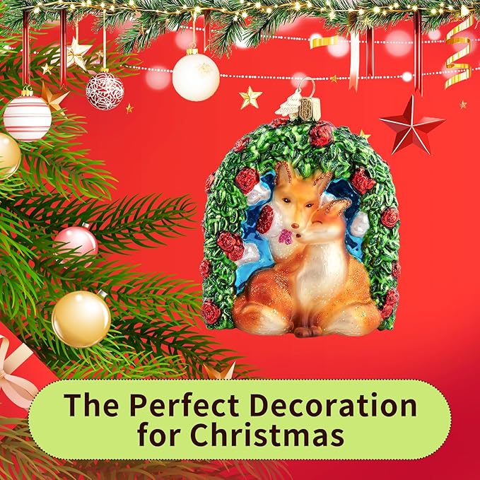 Fox Love Christmas Tree Ornaments,Hand-Blown Glass Ornaments,Fox Soulmate Collection Hanging Ornament,Wedding Ornament for Valentine's Day Anniversary Animal Lovers Party Gifts