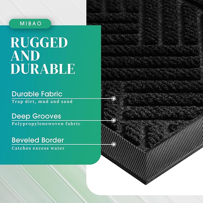 Mibao Front Door Mat Outside Entrance, Durable Outdoor Indoor Mat, Low Profile Heavy Duty Doormat, Non-Slip, Traps Dirt and Moisture, Easy Clean Patio Porch Entryway Mat, 47" x 32", Black