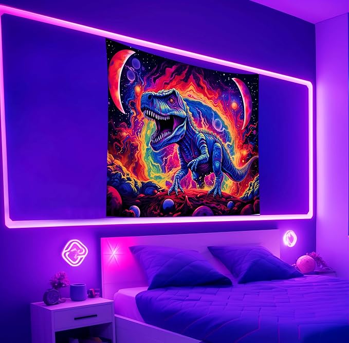 Dinosaur Tapestry Blacklight, Black Light Dinosaur Posters for Boys Room Uv Cool Dino Kids Tapestry for Teen Bedroom Home Decor 60x50in