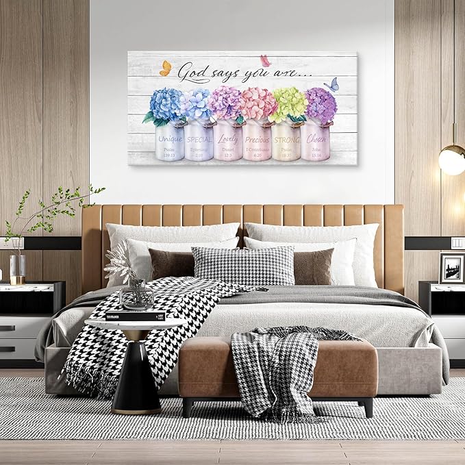 Cao Gen Decor ArtH43075 Inspirational Bible Verse Wall Art: God Says You Are Wall Sayings Flowers in Mason Jar Picture Print Christian Gift Quotes Poster for Women Girl Bedroom Home Decor Artwork