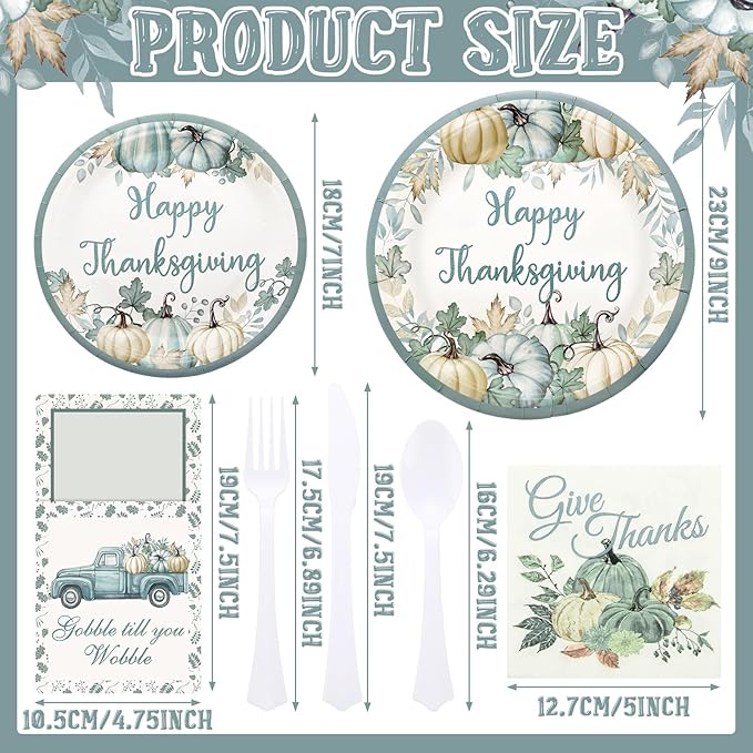 264 Pcs Thanksgiving Plates Napkins Disposable Cutlery Holder Set Thanksgiving Centerpieces for Table Decoration Dinner Autumn Leaves Fall Harvest Wedding Decoration