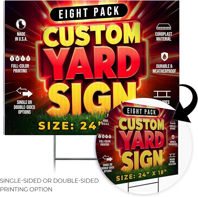 8 Pack 24"x18" Custom Yard Signs with Stakes, Personalized Yard Signs for Outdoors, Customized Full Color Print Corrugated Signs for Business