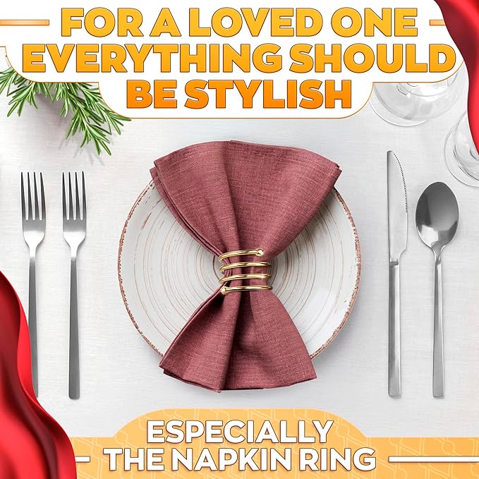 Gold Napkin Rings Set of 8 - Spring Napkin Rings with Elegant Spiral Design | Durable Metal & Shiny Gold Finish | Great for Weddings, Holidays & Everyday Use | Stylish Touch to Any Table Décor
