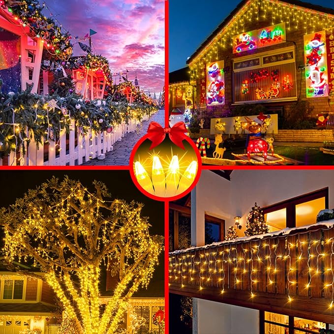 792 LED Christma Lights with 176 Drops, 82ft Outdoor Hanging lights with 8 Modes & Timer Memory, Outsite Waterproof Curtain String Lights for Front House Fence Tree Holiday Decorations Warm White