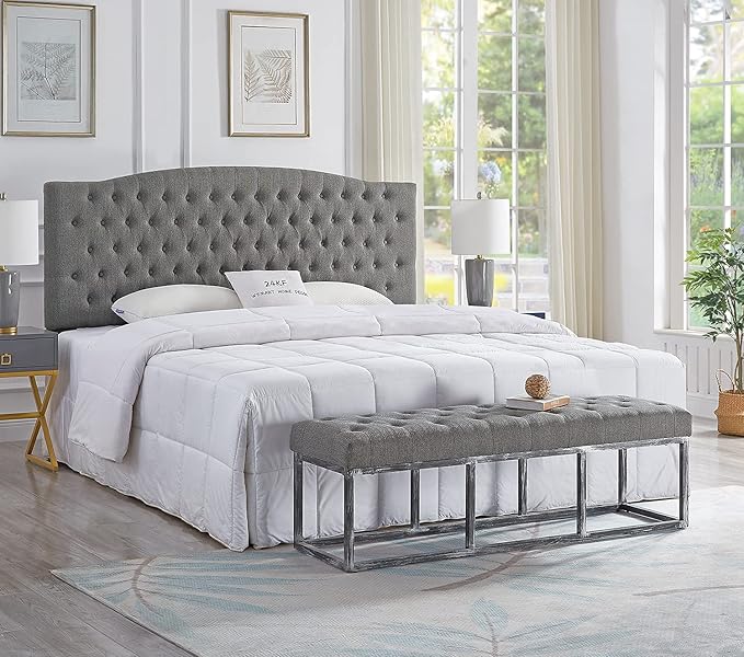24KF Upholstered Tufted Button Linen Fabric Headboard,Comfortable Fashional Headboard King/CA King Size,Granite