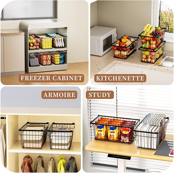 Freezer Organizer Bins，Upgraded Bottom Leak-Proof net，4 Pack，Encryption and Hardening ，Deep Freezer Organizer Bins for 5 to 7 Cu.FT Small Chest Freezer， Easy Get Bottom Foods