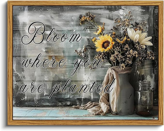 VIYYIEA Framed Canvas Wall Art Home Decor Bathroom Decor Farmhouse Flower Pictures and Quote Wall Decor Bath Canvas Prints Rustic Painting Aesthetic Home Decor for Living Room Bedroom Kitchen 8x10in