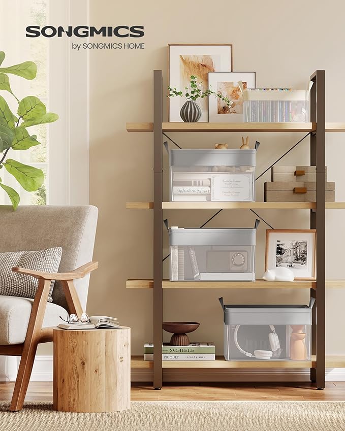 SONGMICS Storage Bins Set of 3, Medium Fabric Storage Baskets, Foldable Organizer with Transparent Nylon Mesh, 15.7 x 11.8 x 9.8 Inches, Handles, for Bedroom, Living Room, Dove Gray URFB940G01