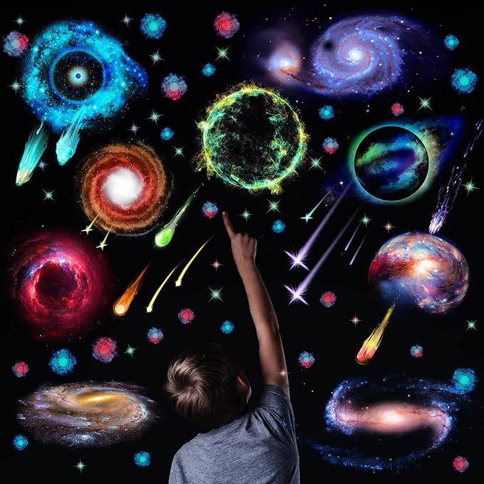 Glow in Dark Stars Ceiling Wall Stickers Galaxy Star Stickers Self-Adhesive Removable Decals for Kid Nursery (Fresh Style)