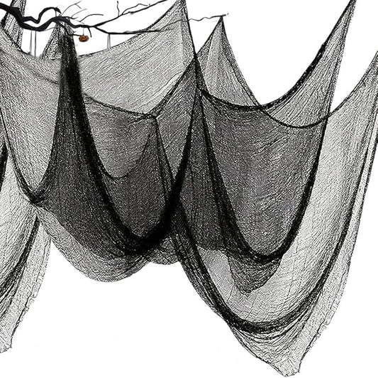 (Large Size 48 x 315 inch) Halloween Creepy Cloth - Spooky Giant Cheese Cloth Tapestry for Outdoor Yard Home Wall Decor Halloween Party Supplies & Decorations - Black