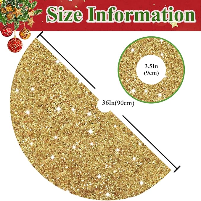 Gold Tree Skirt 36 Inch Shiny Sequin Christmas Tree Skirt Christmas Ornaments for Feast Tree Velvet Round Xmas Tree Skirts Glitter Metallic Christmas Tree Base Skirt Unique Sequins Tree Blanket.