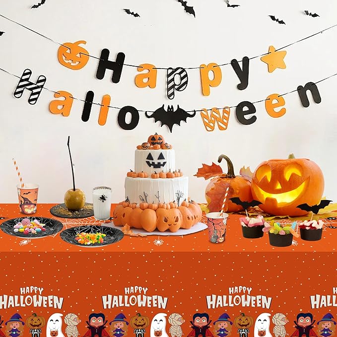 ATFUNSHOP 4 Packs Halloween Tablecloth Disposable Table Cover 54X108 Halloween Decorations KidsBirthday Party Decor, Spooky Spider Web Waterproof Spillproof Table Cloth - Perfect for Dinner
